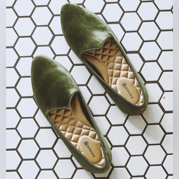 RARE & RETIRED Birdies HERON Olive Luxe Velvet Smoking Flats/Loafers/Slippers - Picture 2 of 16